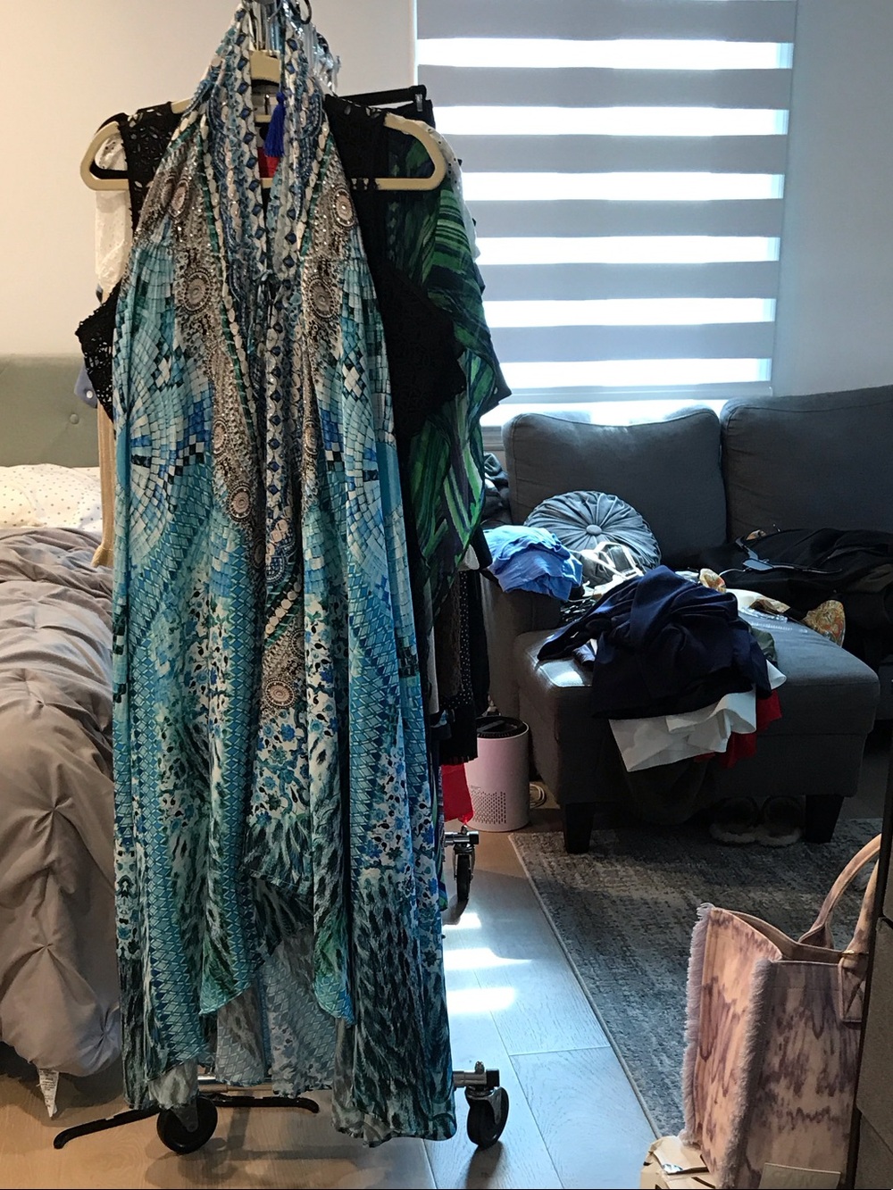 Blue Teal Printed Halter Women's Swim Coverup